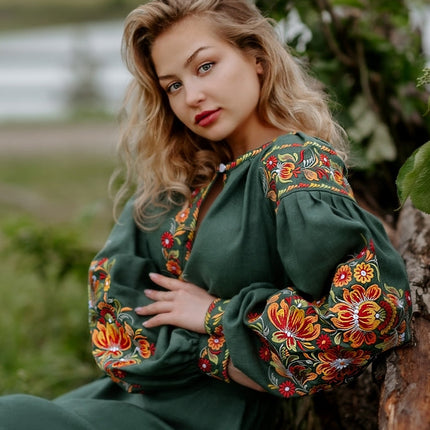 Dress Ukrainian with Petrykivka-style embroidery