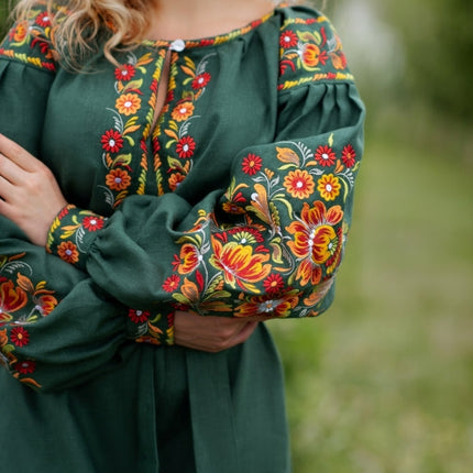 Dress Ukrainian with Petrykivka-style embroidery