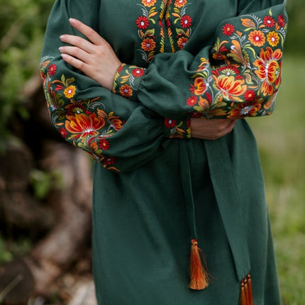 Dress Ukrainian with Petrykivka-style embroidery