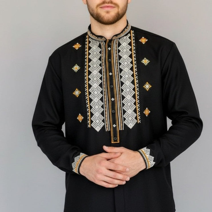 Men’s Ukrainian Embroidered Vyshyvanka Shirt with Buttons