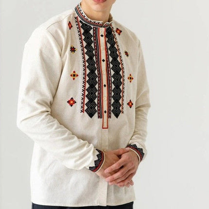Men’s Ukrainian Embroidered Vyshyvanka Shirt with Buttons