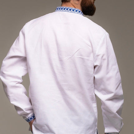 Men's Vyshyvanka with Blue Embroidery Pattern