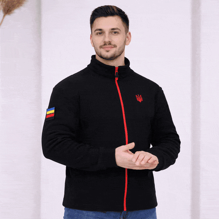 Men’s Warm Fleece Zip-Up Jacket with Embroidered Trident