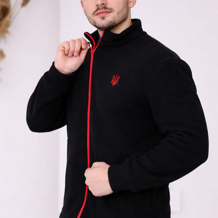 Men’s Warm Fleece Zip-Up Jacket with Embroidered Trident