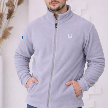 Men’s Warm Fleece Zip-Up Jacket with Embroidered Trident
