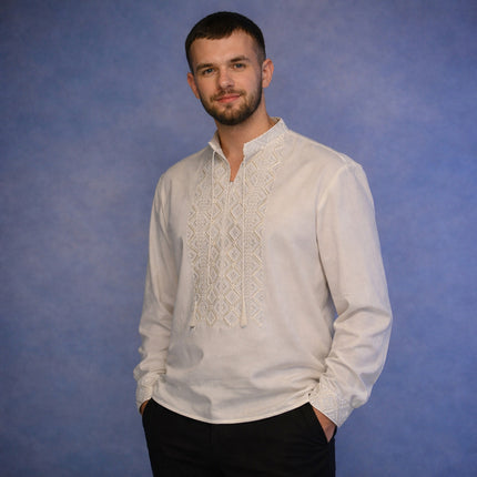 Men’s White Ukrainian Wedding Shirt with Embroidery