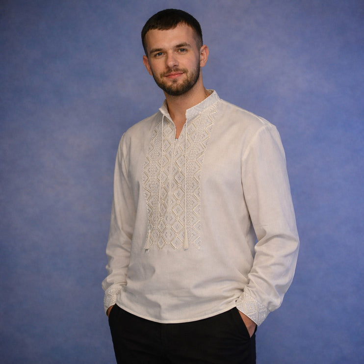 Men’s White Ukrainian Wedding Shirt with Embroidery