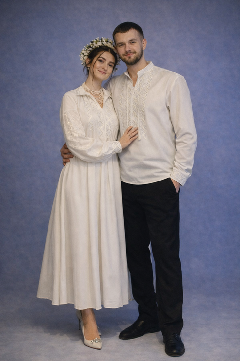 Men’s White Ukrainian Wedding Shirt with Embroidery