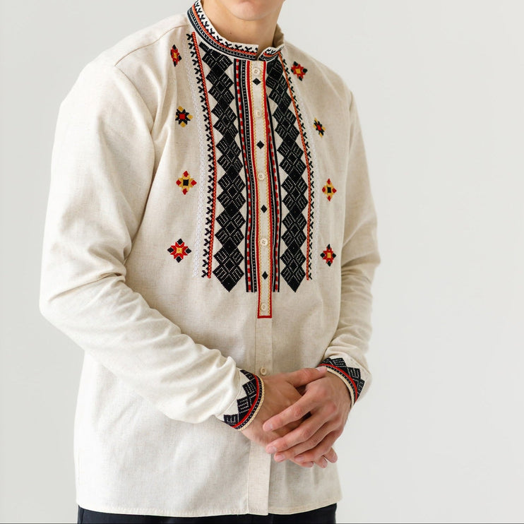 Men’s Ukrainian Embroidered Vyshyvanka Shirt with Buttons