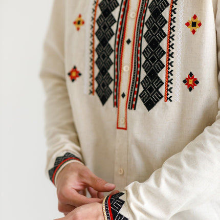 Men’s Ukrainian Embroidered Vyshyvanka Shirt with Buttons