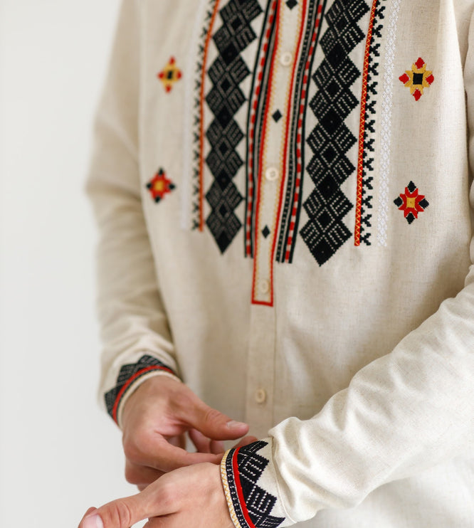 Men’s Ukrainian Embroidered Vyshyvanka Shirt with Buttons