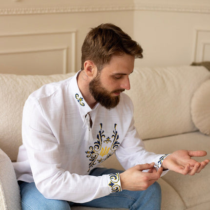 Men's Ukrainian vyshyvanka with Ukrainian symbols