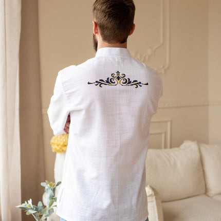 Men's Ukrainian vyshyvanka with Ukrainian symbols