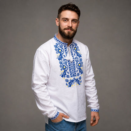 Men's Vyshyvanka with Blue Embroidery Pattern