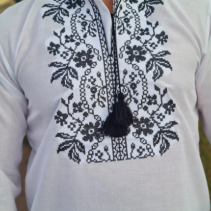 Men's embroidered shirt with a black pattern