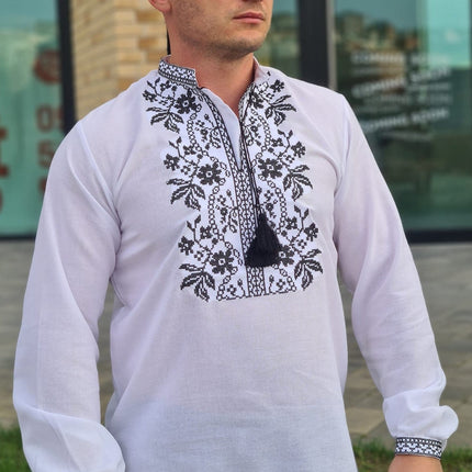 Men's embroidered shirt with a black pattern