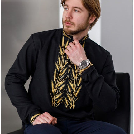 Men's embroidered shirt with golden ears of wheat