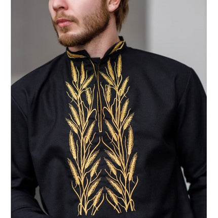 Men's embroidered shirt with golden ears of wheat