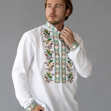Men's embroidered shirt with oak embroidery
