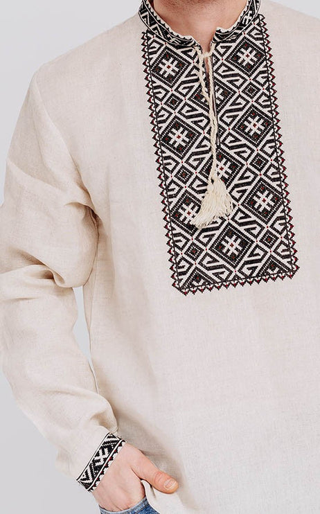Men's linen vyshyvanka with black embroidery