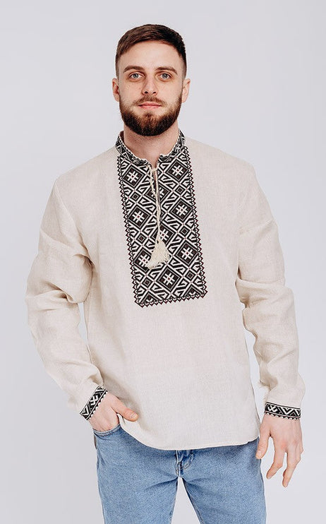 Men's linen vyshyvanka with black embroidery