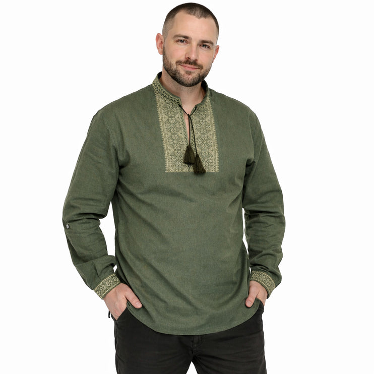 Men’s Linen Vyshyvanka – Modern Ukrainian Embroidered Shirt