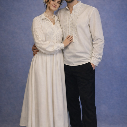 Women’s Ukrainian Wedding Dress with White Embroidery