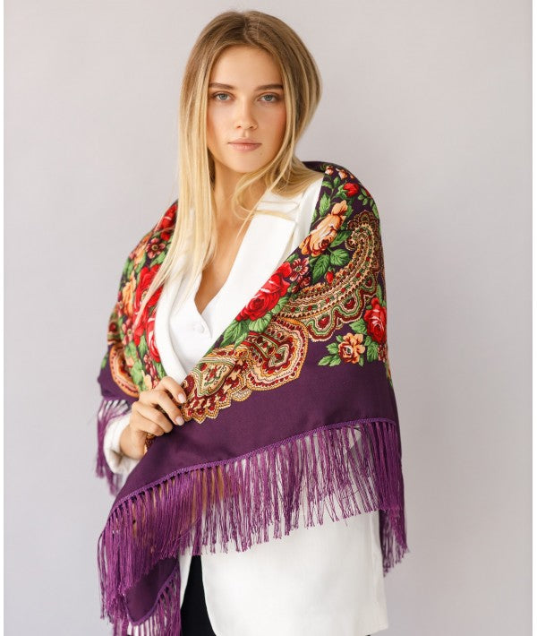 Scarf with a floral national ornament