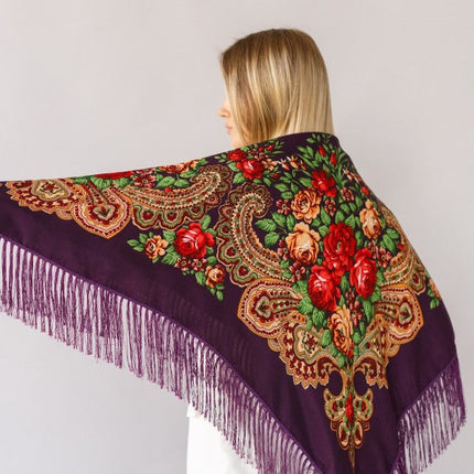Scarf with a floral national ornament