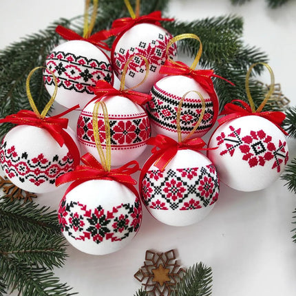Set of Christmas ornaments in Ukrainian style. Handmade