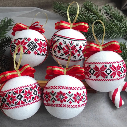 Set of Christmas ornaments in Ukrainian style. Handmade