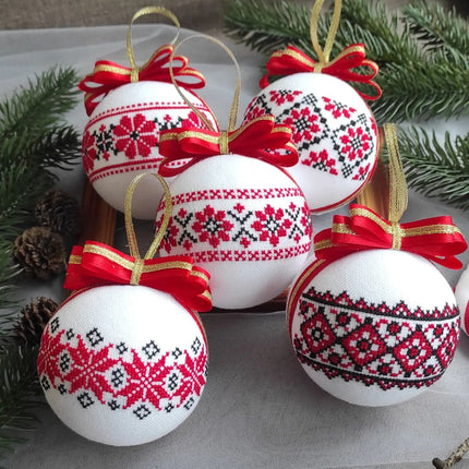 Set of Christmas ornaments in Ukrainian style. Handmade