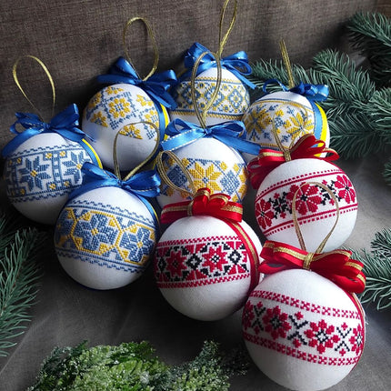 Set of Christmas ornaments in Ukrainian style. Handmade