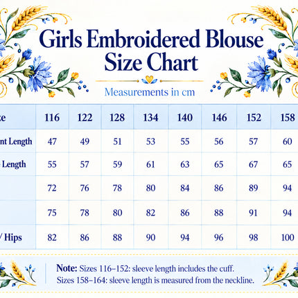 Girls Ukrainian Embroidered Vyshyvanka Blouse – Blue Floral Design