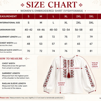 Women’s White Ukrainian Embroidered Blouse – Red Floral Vyshyvanka Shirt