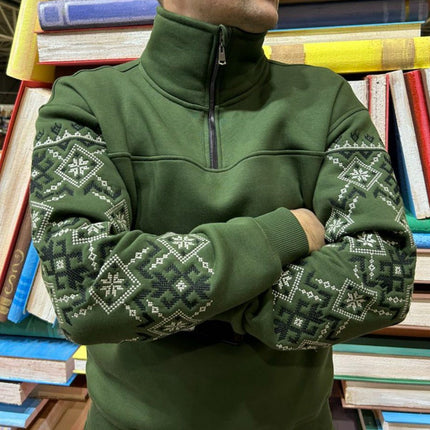 Fleece pullover with Ukrainian embroidery patterns