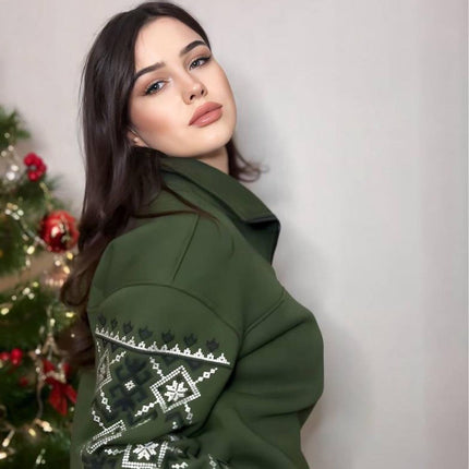 Fleece pullover with Ukrainian embroidery patterns