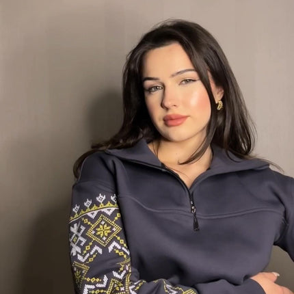 Fleece pullover with Ukrainian embroidery patterns