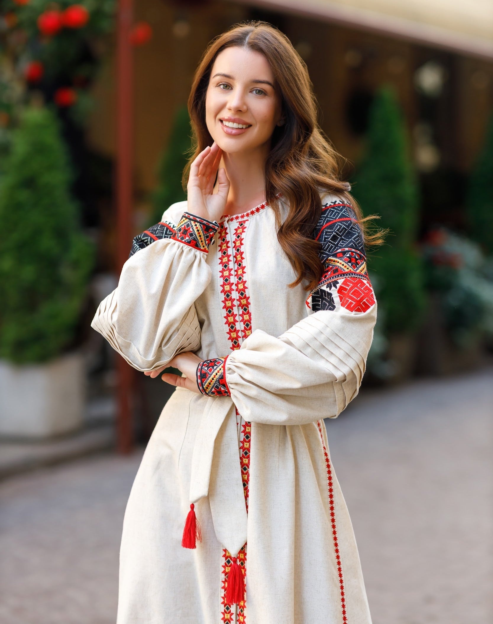 Traditional Ukrainian embroidered linen dress with snap buttons – VyshyvankaUA