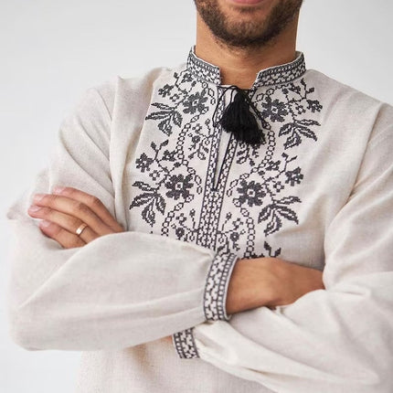 Men's embroidered shirt with a black pattern