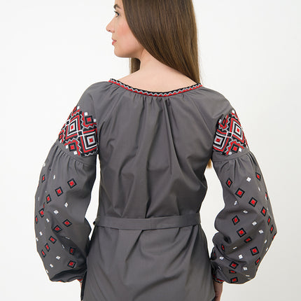 Ukrainian Embroidered Blouse with Geometric Pattern