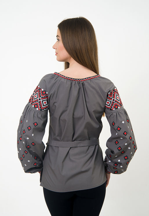 Ukrainian Embroidered Blouse with Geometric Pattern