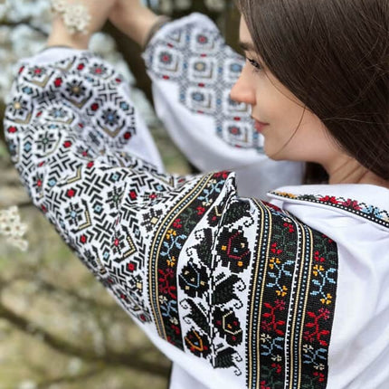 Ukrainian Embroidered Blouse with Rich Black and Red Traditional Patterns