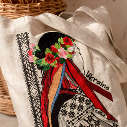 Ukrainian Embroidered Linen Shopping Bag