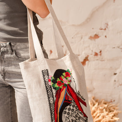 Ukrainian Embroidered Linen Shopping Bag