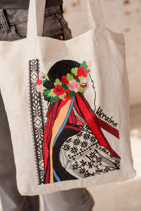 Ukrainian Embroidered Linen Shopping Bag