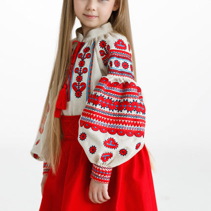 Ukrainian Embroidered Outfit for Girls – Red Traditional Vyshyvanka