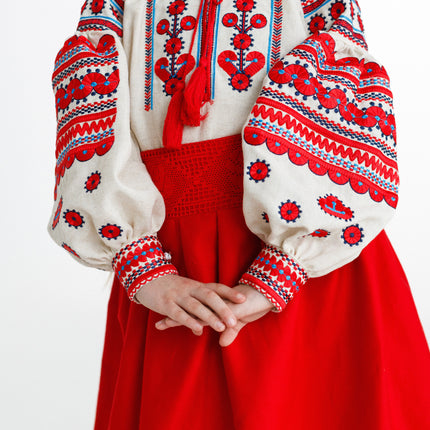 Ukrainian Embroidered Outfit for Girls – Red Traditional Vyshyvanka