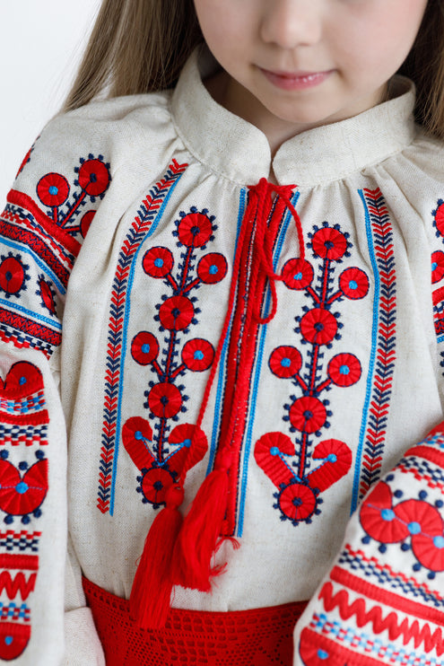 Ukrainian Embroidered Outfit for Girls – Red Traditional Vyshyvanka