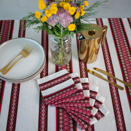 Ukrainian Embroidered Tablecloth with 6 Napkins Set